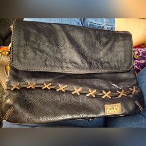 Bed Stu Black Leather Crossbody with Tan Stitch Detail